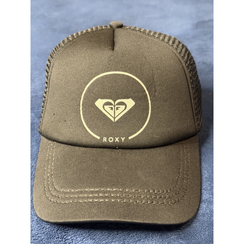 Roxy Trucker Snapback Hat Black Y2K Mesh Back Logo Cap Mens OSFA